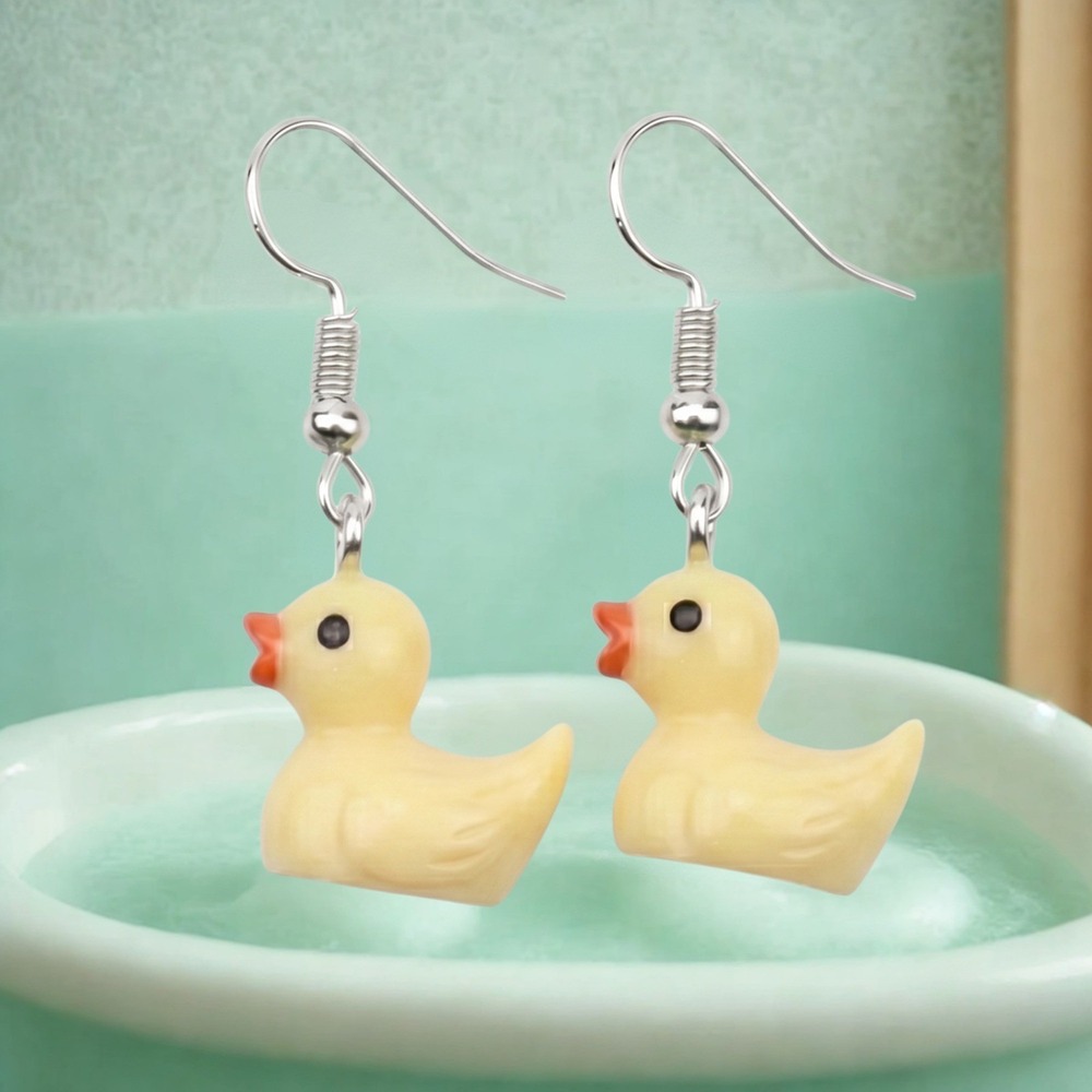 New Rubber Duck Earrings Yellow Dangle Kitsch‎ Novelty Whimsical Duck Jewelry